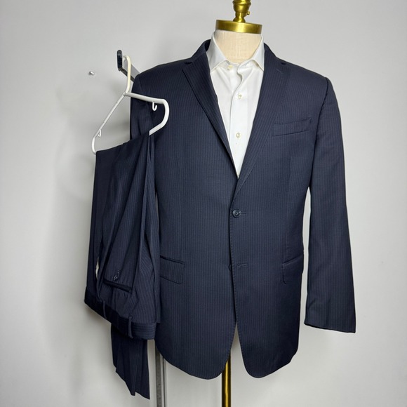 Joseph A Bank Suit 42R 34W Gray Pinstripe Wool Slim Fit Two Piece Set Mens - Picture 1 of 8